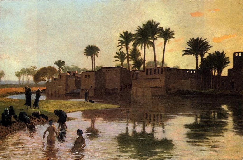 Bagnanti in riva al fiume